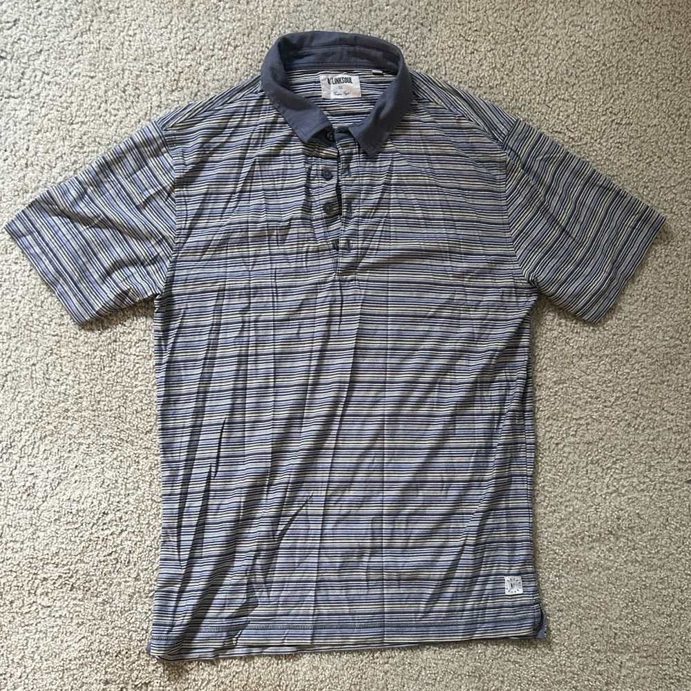 Linksoul Blue and Gray Striped Polo Shirt